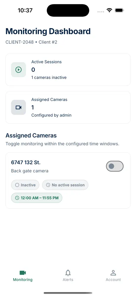 SA Alarms customer app monitoring dashboard